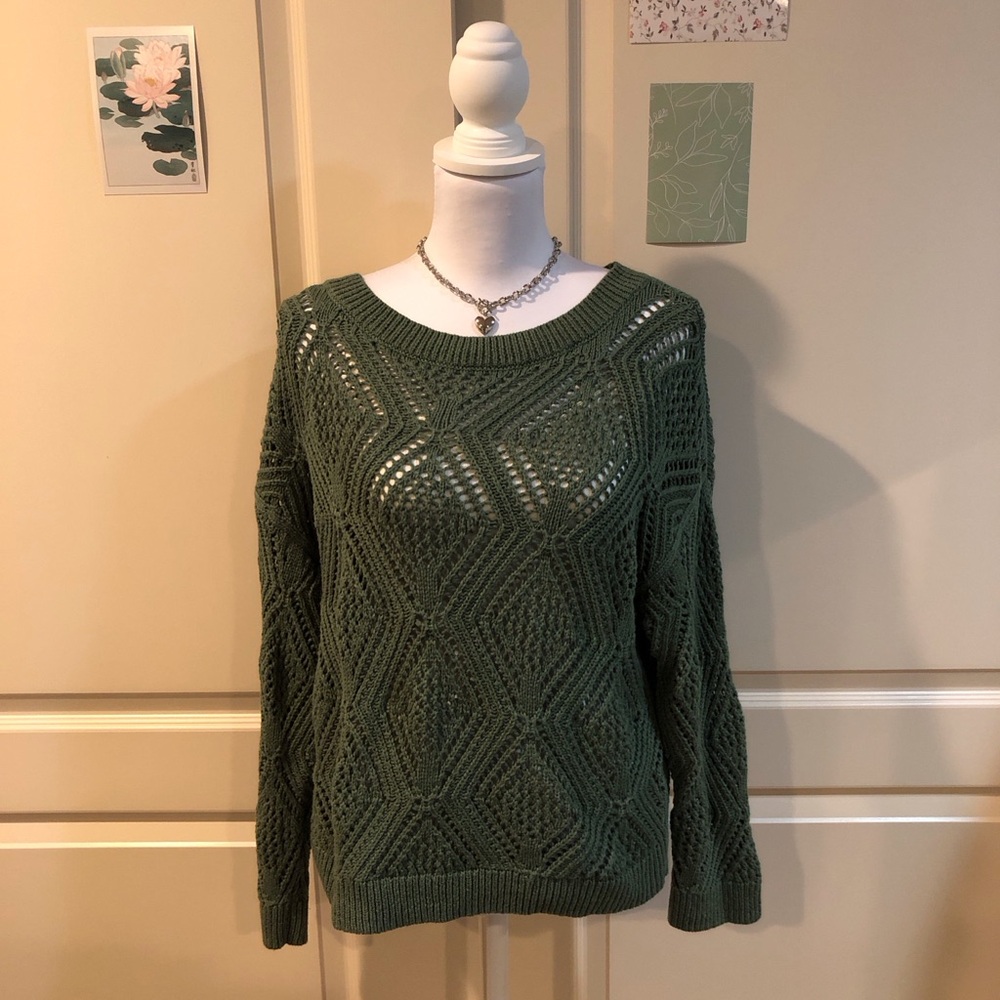 Old Navy Green Diamond Knit Sweater